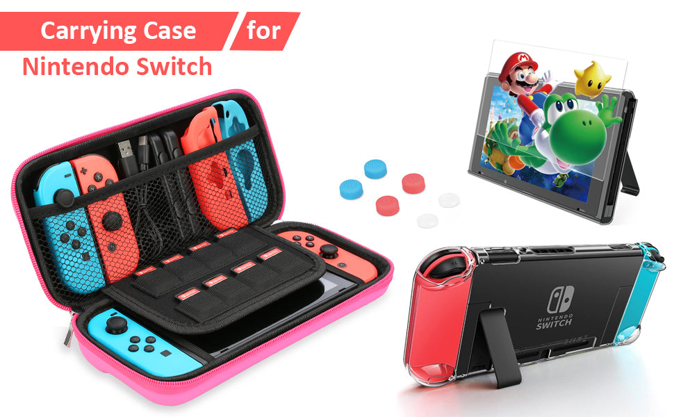 For Switch Case Compatible with Nintendo Switch, 9 in 1 Accessories kit with Carrying Case, Dockable Protective Case