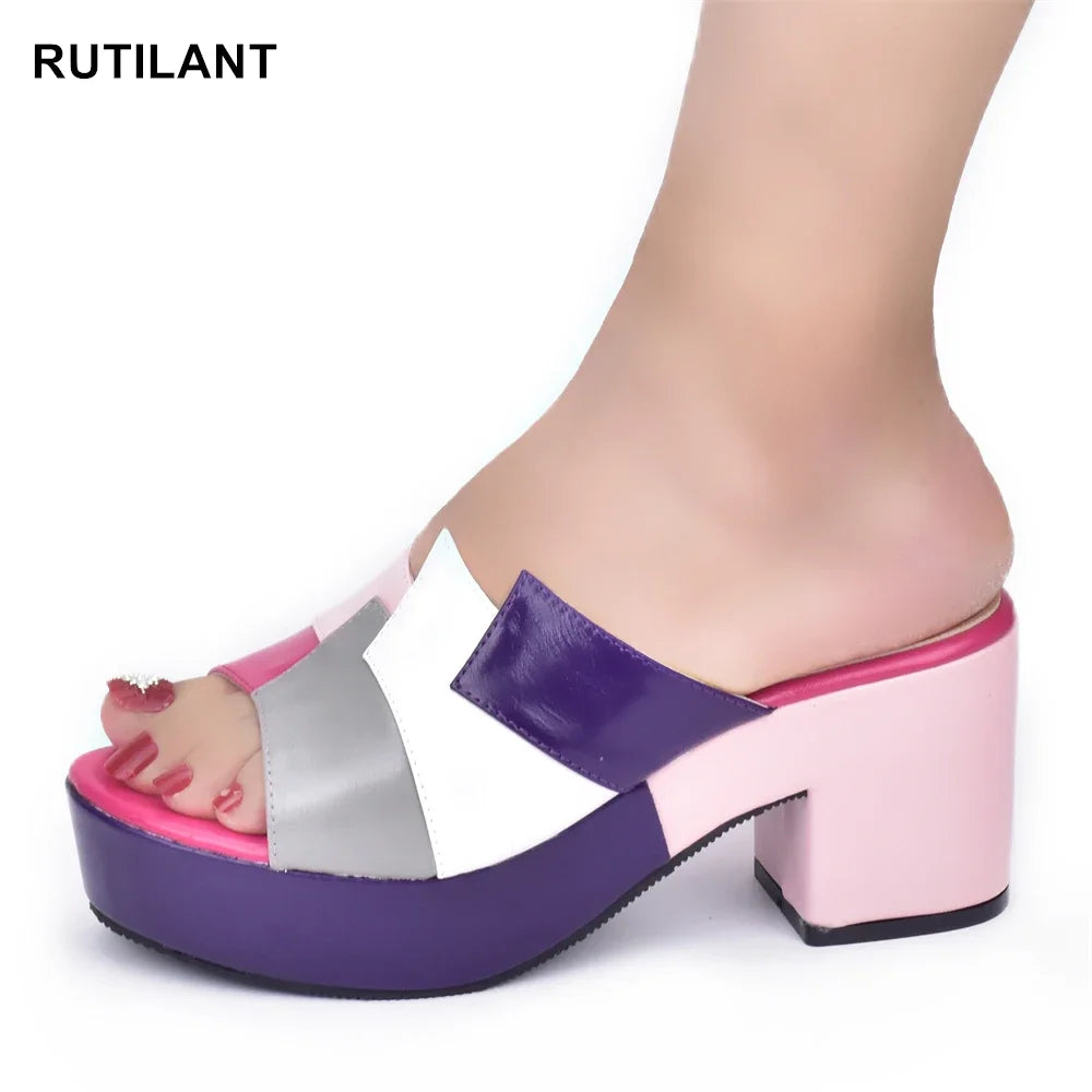 Italian Lady Shoes Multicolor Design Wedges Shoes for Women Platform Shoes High Heels Thick Heel Slingbacks Lady Wedge Sandals