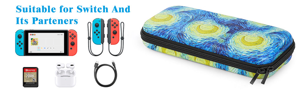 For Switch Case Compatible with Nintendo Switch, 9 in 1 Accessories kit with Carrying Case, Dockable Protective Case