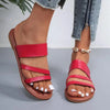 Rimocy 2023 Summer Flat Heel Sandals for Women Casual Plus Size Beach Slippers Woman Pu Leather Strap Slip-On Gladiator Sandals