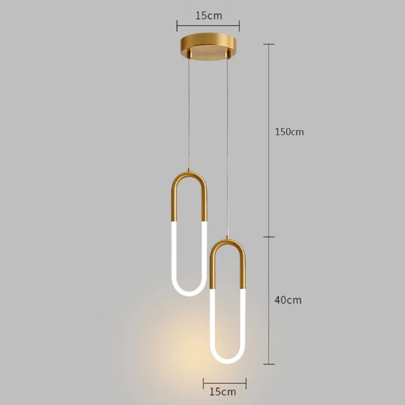 Gold Hanging Ring Pendant Lights Warm White LED Hanging Lamp Restaurant Bar Cafe Lighting U Shape Pendant Lamp