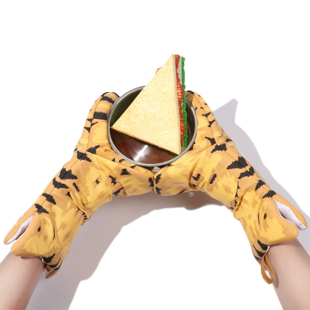 Cute Cartoon Cat Paws Pattern Oven Mitts Cotton Insulation Gloves Anti-Scalding Heat Resistant Baking Supply Microwave Tool