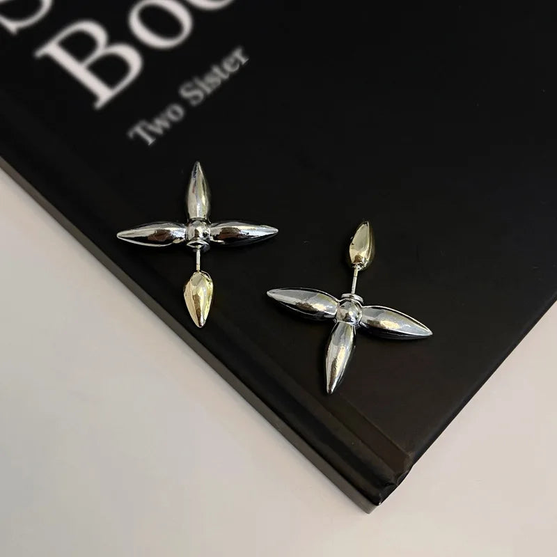 Mihan Trendy Jewelry Metallic Cross Earrings 925 Silver Needle Popular Cool Hot Sale Two Wearing Way Stud Earrings For Women