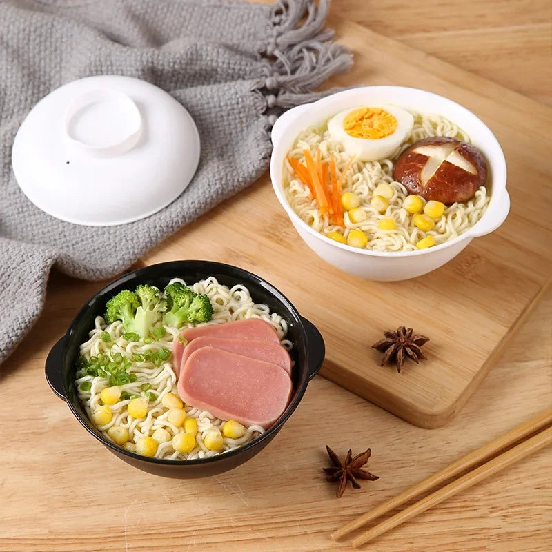 Noodle bowl with cover with two ears can be microwave heated lunch box thermal noodle bowl