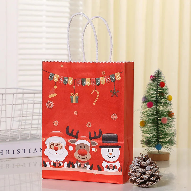 Christmas Gift Bags Cartoon Santa Claus Snowflake Dot Stripe Xmas Tree Candy Biscuit Paper Bag For Diy Christmas Supplies 2023