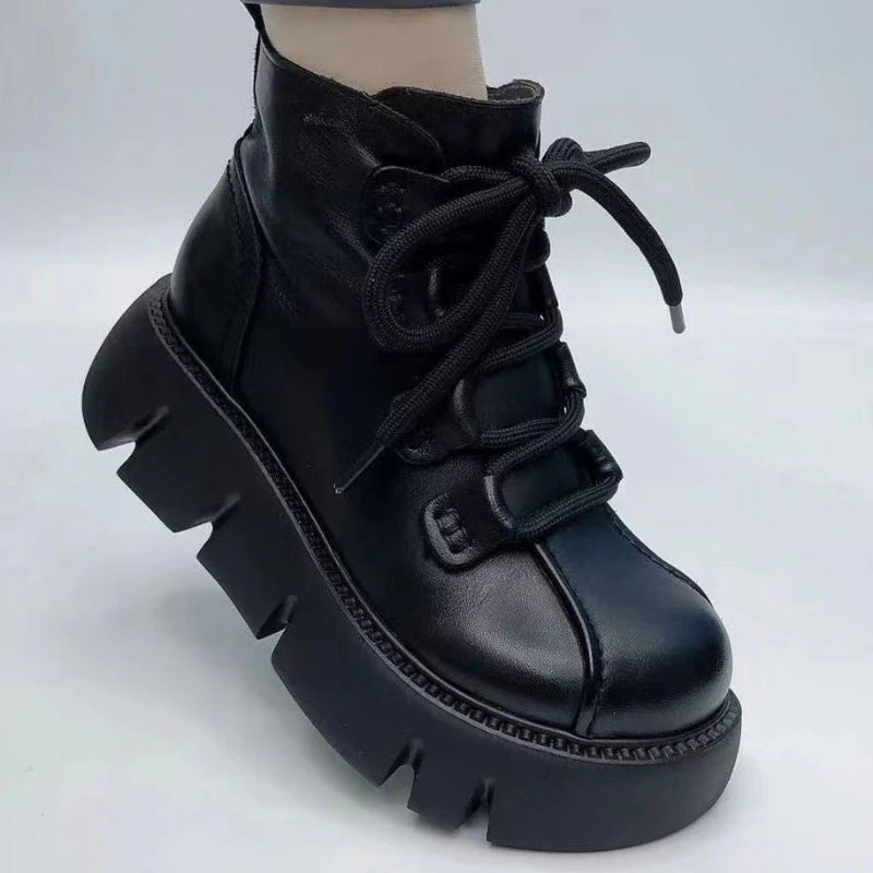 Retro British Style Short Boots 2023 Autumn Winter New Round Toe Thick Bottom Side Zipper Short Boots for Women Zapatos Mujer