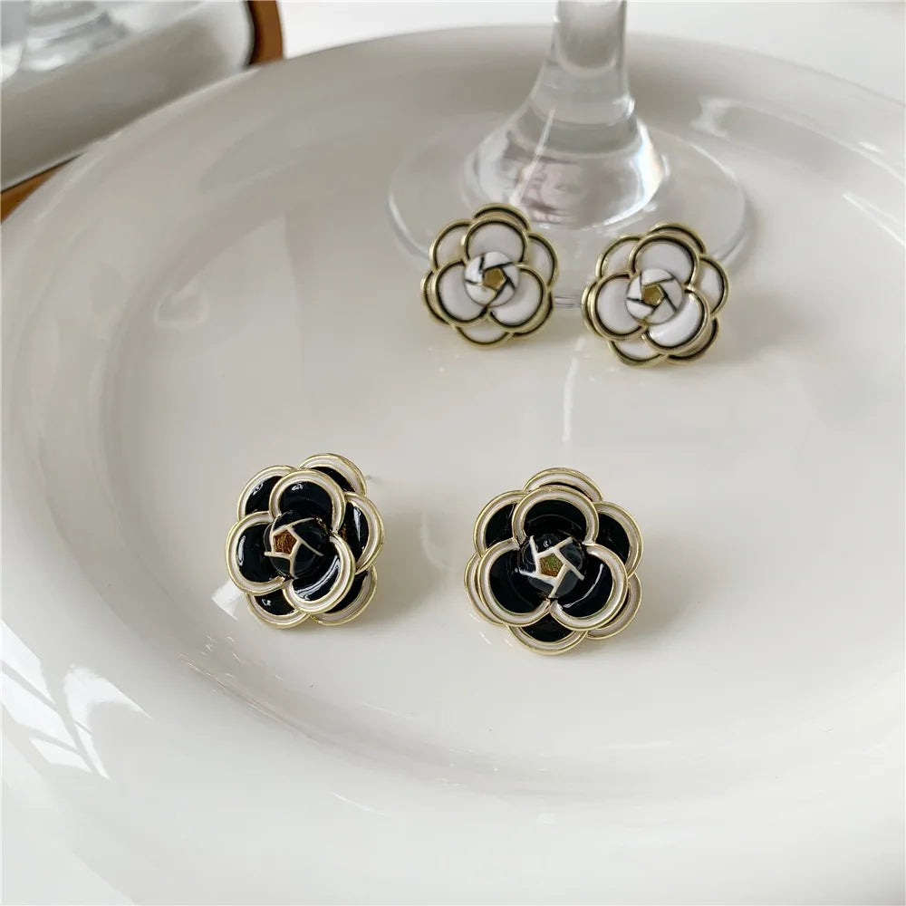 fashion women simple flower earrings elegant classic feminie camellia studs