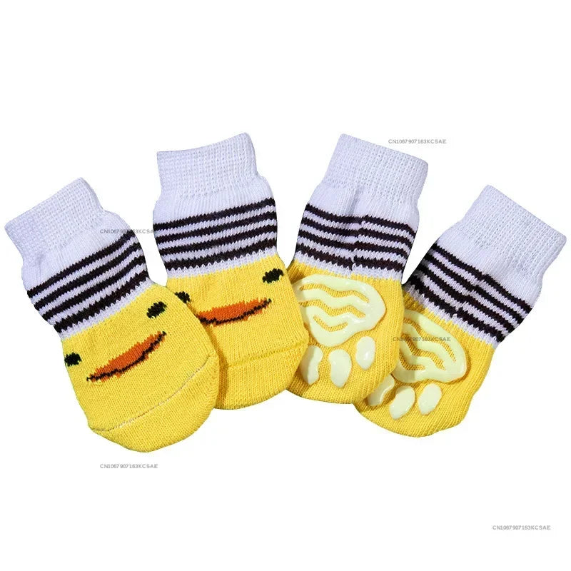 4pcs Winter Pet Dog Socks Small Cat Knit Warm Socks Dog Anti-Slip Socks Chihuahua Thick Paw Protector Booties Pet Accessories