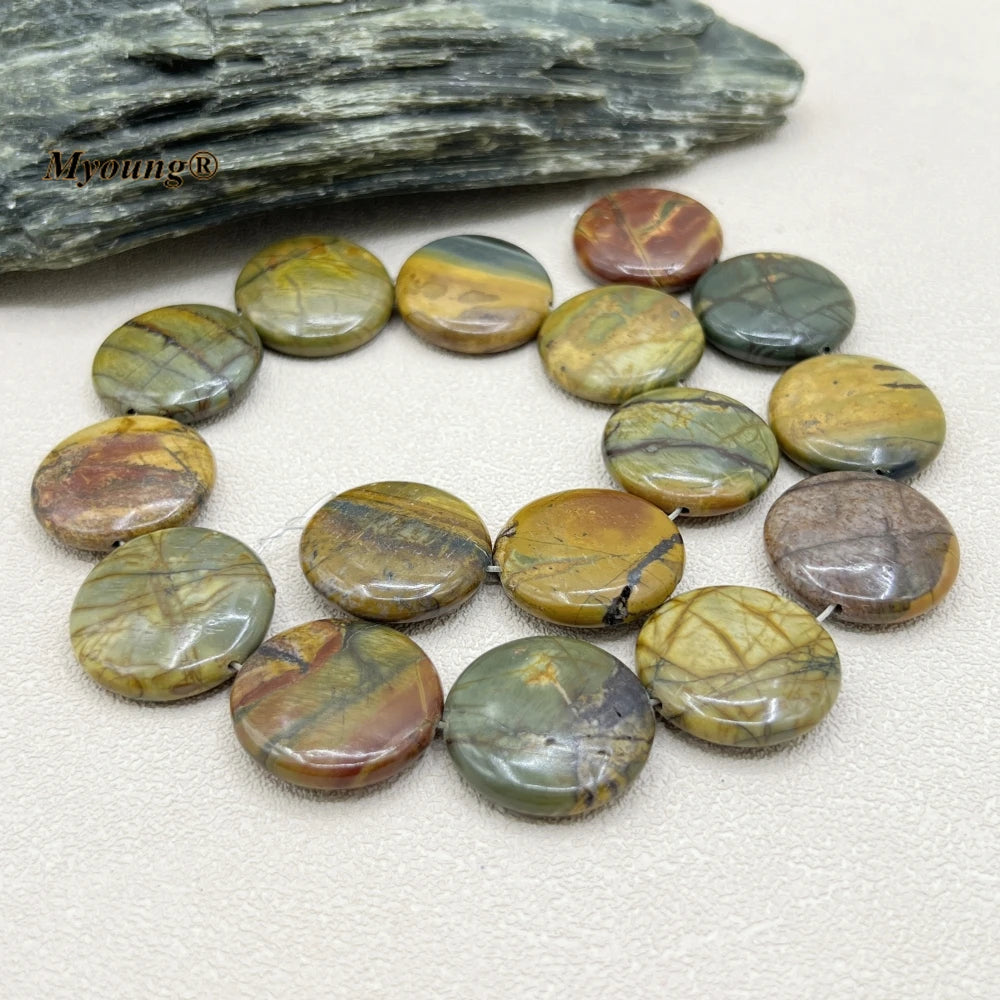 25MM Round Natural Picasso Jaspers Slice Stone Pendant Beads For DIY Jewelry Making MY230526