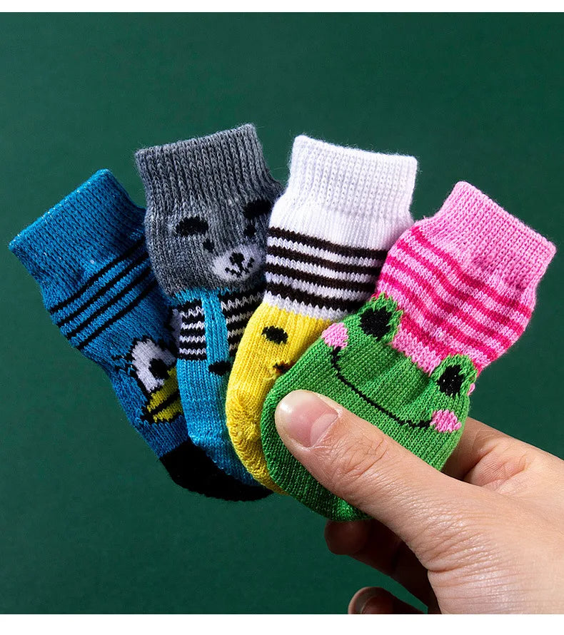 4pcs Winter Pet Dog Socks Small Cat Knit Warm Socks Dog Anti-Slip Socks Chihuahua Thick Paw Protector Booties Pet Accessories