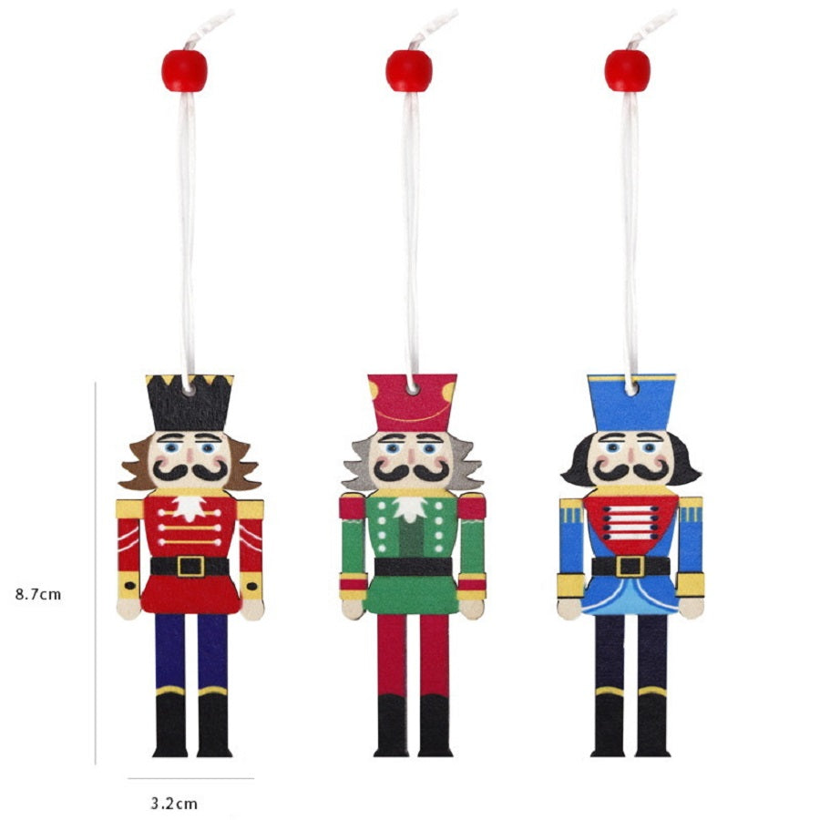 9Pcs Christmas Wooden Nutcracker Soldier Hanging Pendants Christmas Tree Ornaments Xmas New Year Party Decorations Supplies