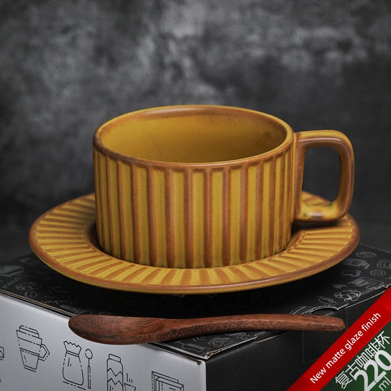 Retro European-Style Glazed Ceramic Coffee Cup Cappuccino Latte Fancy Coffee Pull Flower Cup and Saucer Suit 220ml