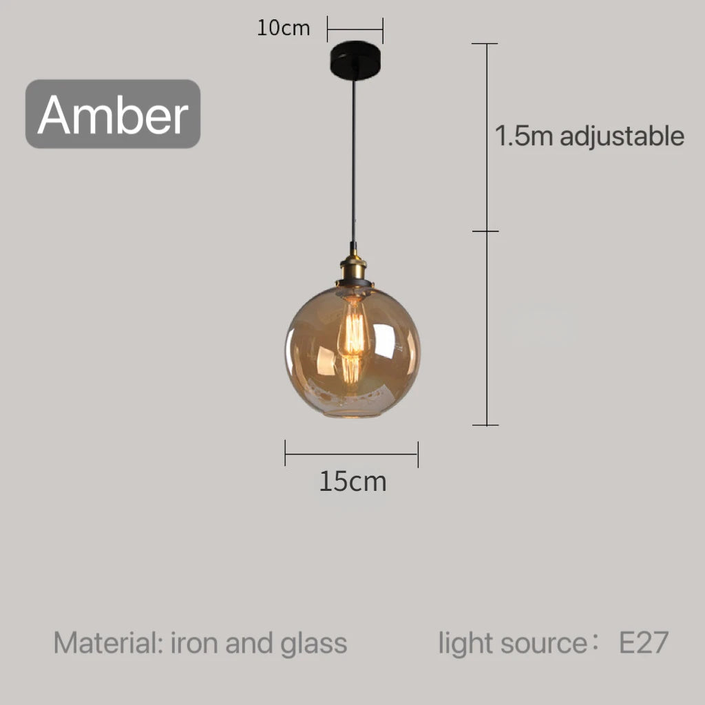 American Vintage Loft Glass Pendant Lamp Bar Restaurant Kitchen Dining Room Light Creative Personality Lighting Hanging Indoor