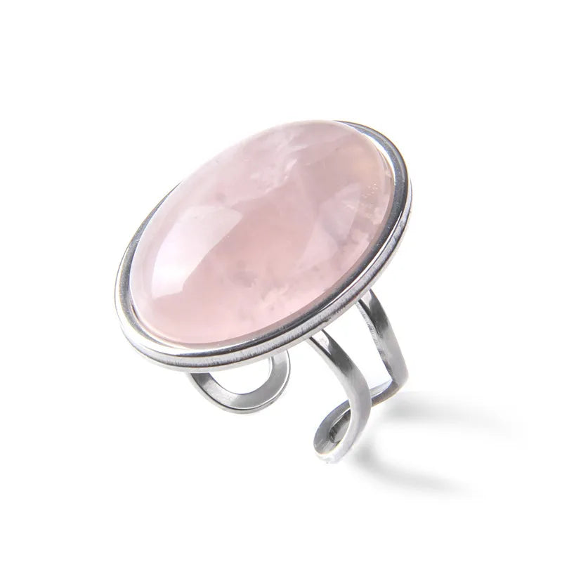 Fashion Female Finger Ring Pink Agat Quartzs Tiger Eye Rings Silver Color Simple Energy Yoga Ring for Women Girls Jewelry Gift