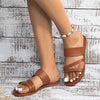 Rimocy 2023 Summer Flat Heel Sandals for Women Casual Plus Size Beach Slippers Woman Pu Leather Strap Slip-On Gladiator Sandals