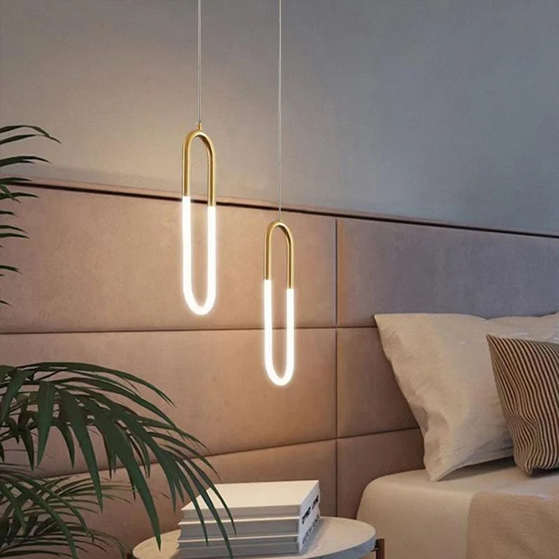 Gold Hanging Ring Pendant Lights Warm White LED Hanging Lamp Restaurant Bar Cafe Lighting U Shape Pendant Lamp