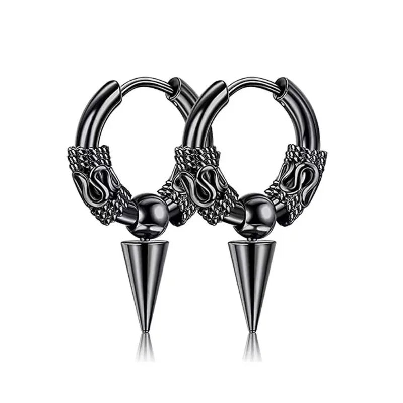 2pcs Punk Stainless Steel Round Circle Totem Hoop Earrings For Men Women, Not Fade Ear Rings Hip Hop Male Ear Piercing Jewelry