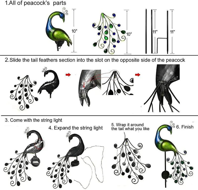 Solar Powered LED Lawn Light Peacock Waterproof Fairy Garden Decorative Lighting For Pavilion Yard Landscape Garden Lawn Lights