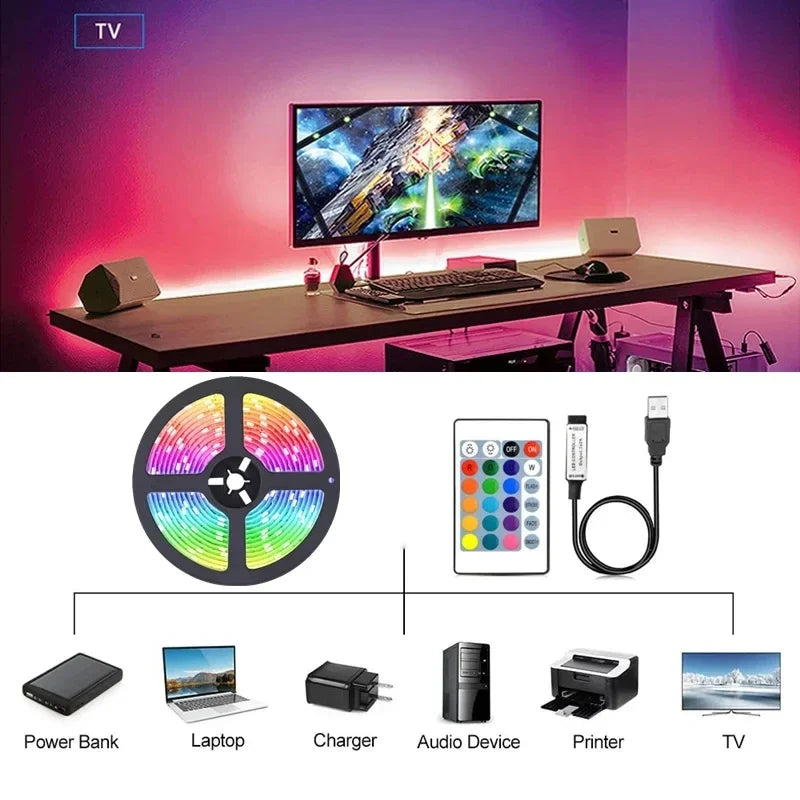 RGB 5050 LED Light Strip USB APP Control Color Changing Lights Flexible Lamp Tape Ribbon Diode Festival Party TV Desk Room Decor