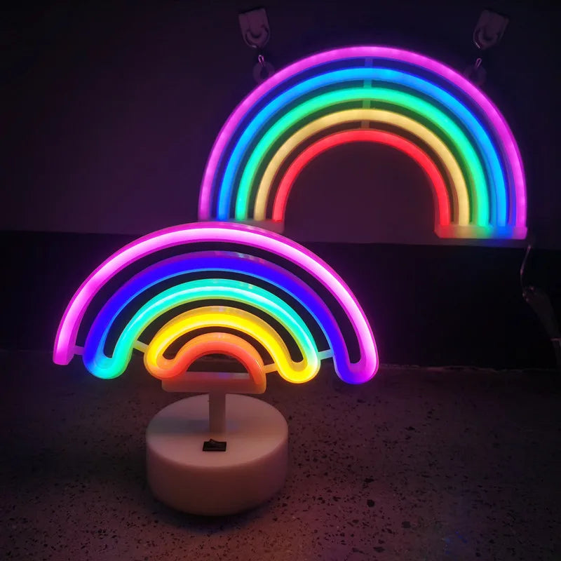 LED Neon Sign Lights Rainbow Light USB Battery Operated Wall Decor for Girls Kids Room Wedding Birthday Party Decoration