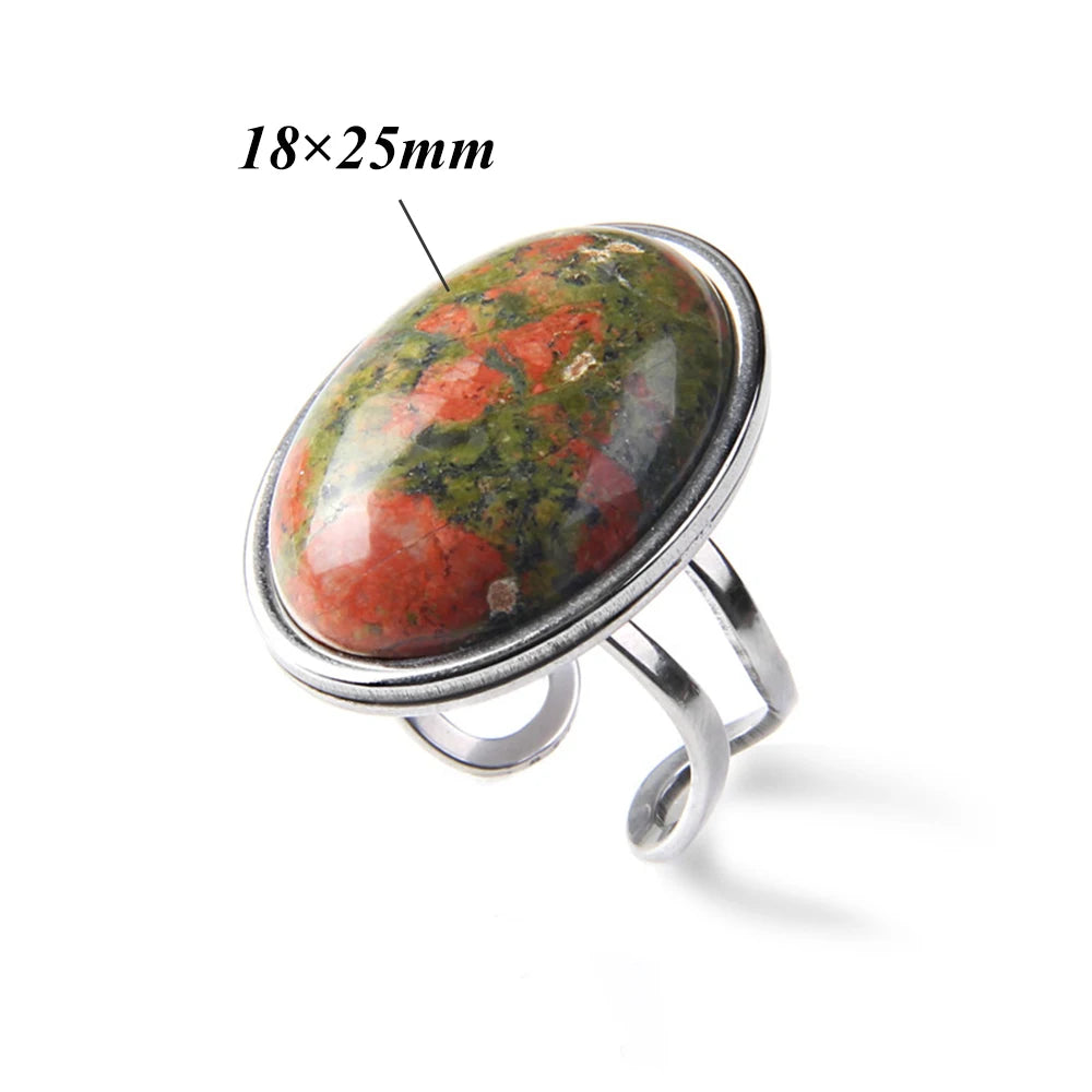 Fashion Female Finger Ring Pink Agat Quartzs Tiger Eye Rings Silver Color Simple Energy Yoga Ring for Women Girls Jewelry Gift