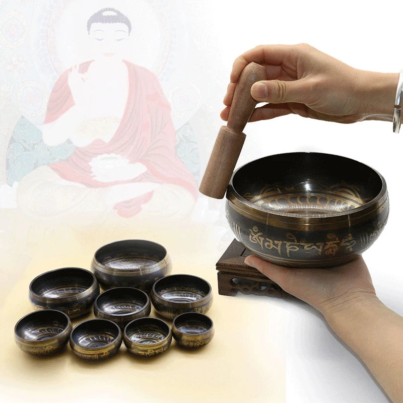 Nepal handmade Buddha sound bowl sound therapy yoga meditation singing bowl Tibet prayer bowl metal craft home decor ornaments