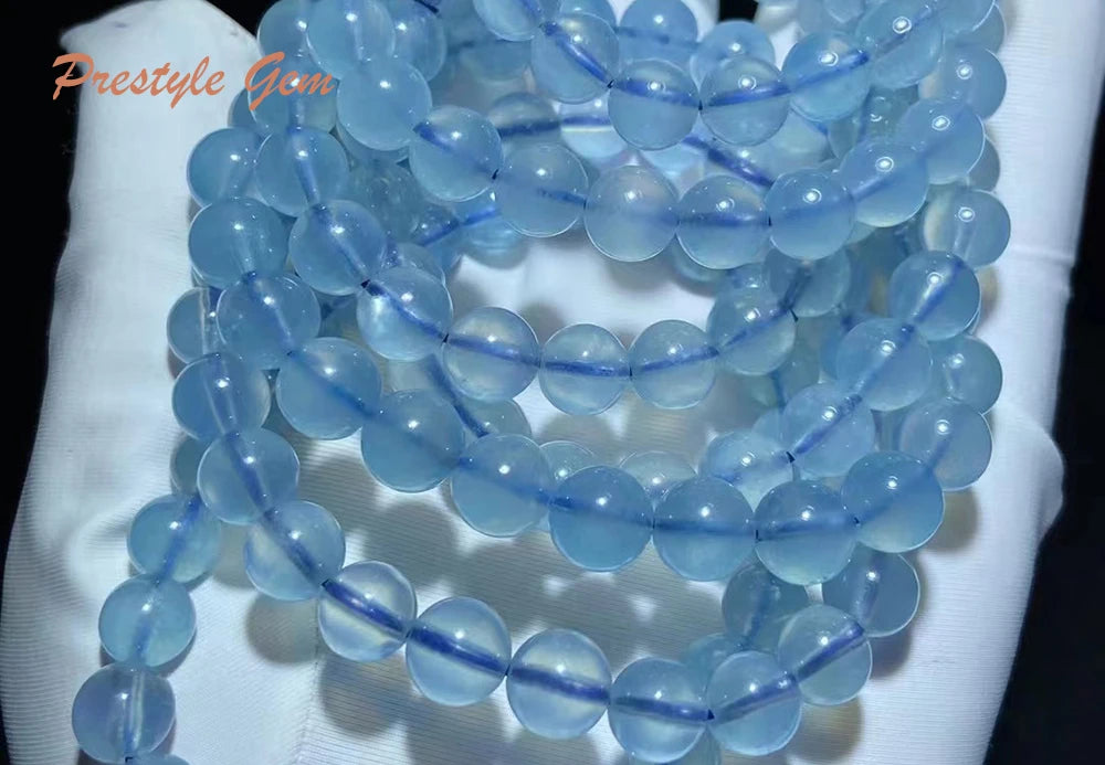 Meihan Natural A+++ Sky Blue Aquamarine smooth round loose beads bracelets gemstone for jewelry making design DIY gift