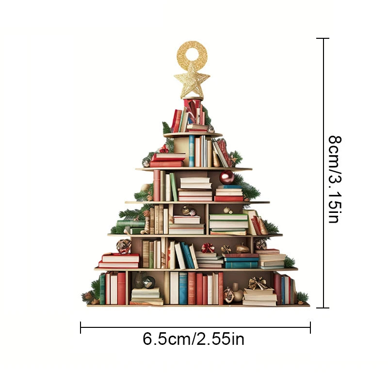 Creative 3D Bookshelf Christmas Pendant Acrylic Flat Printing Book Dogs Drop Xmas Tree Window Hanging Decor New Year Gifts