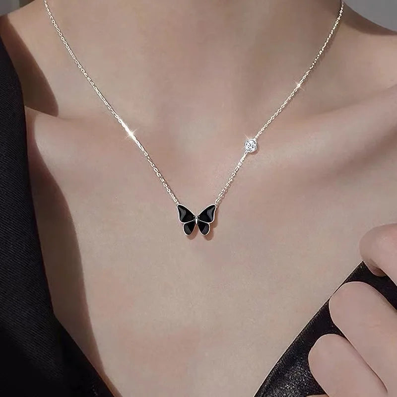 Summer 925 sterling silver black butterfly necklace female exquisite clavicle chain temperament pendant gifts to friends jewelry