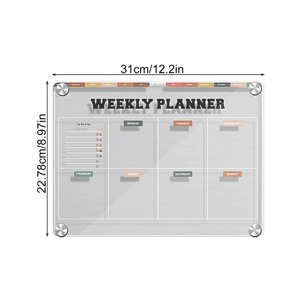 Fridge Magnetic Calendar Board Sticker Clear Acrylic Planner Student Daily Weekly Schedule Reusable Dry Erasable Whiteboard