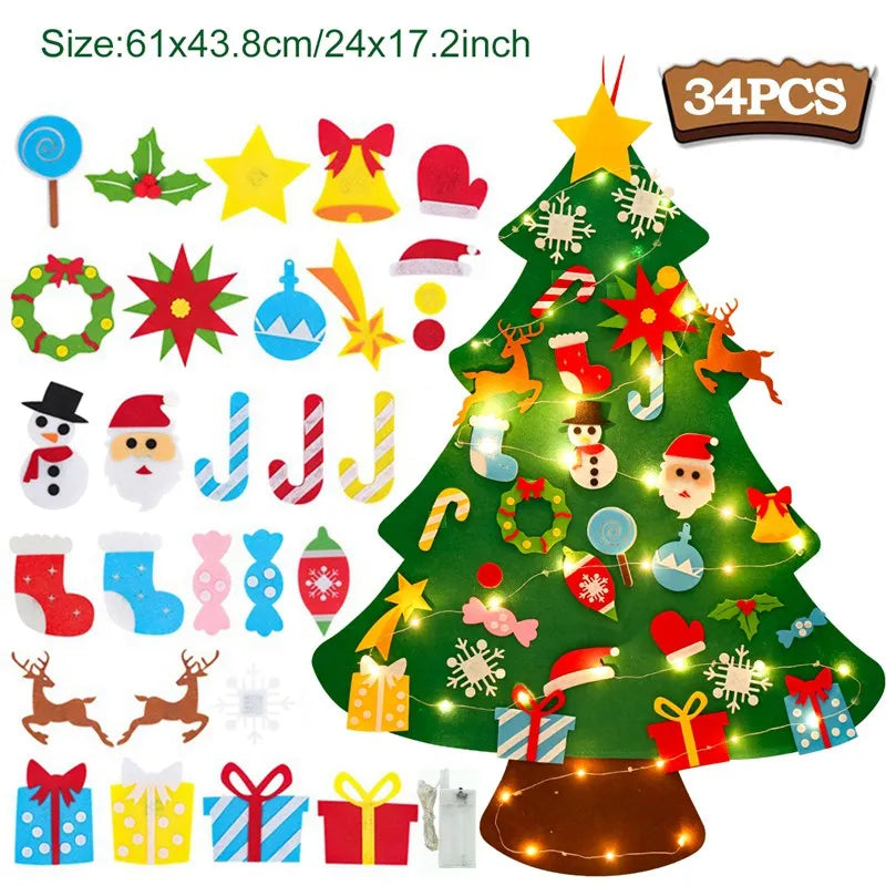 DIY Felt Christmas Tree with Light Christmas Decor for Home 2024 Navidad Christmas Ornaments Xmas Natal Noel Gifts New Year 2025