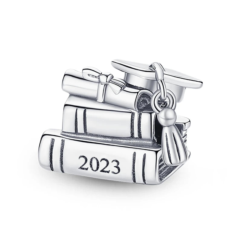 Silver Plated Charms Graduation Campus Mortarboard Beads Fit Original Pandora Bracelet Diy Pendants Jewelry Gift