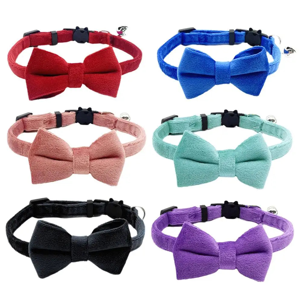 Suede Collar Bow Wear-resistant Lovely Comfortable Collar Collar Bell Velvet Dog Cat Small Adjustable Y5J7