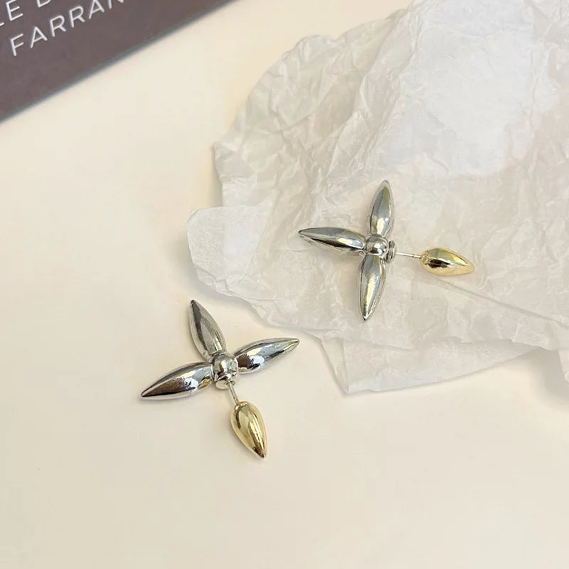 Mihan Trendy Jewelry Metallic Cross Earrings 925 Silver Needle Popular Cool Hot Sale Two Wearing Way Stud Earrings For Women