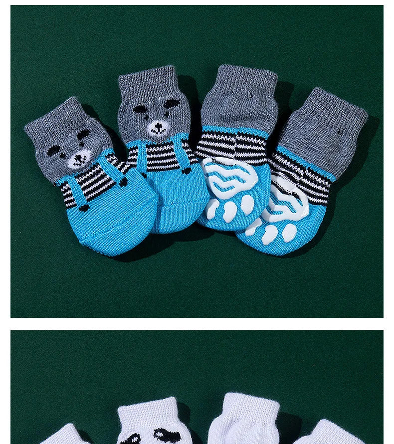 4pcs Winter Pet Dog Socks Small Cat Knit Warm Socks Dog Anti-Slip Socks Chihuahua Thick Paw Protector Booties Pet Accessories