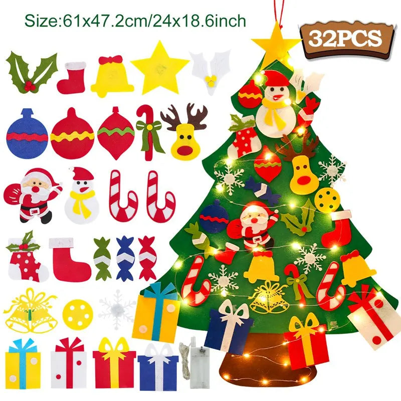 DIY Felt Christmas Tree with Light Christmas Decor for Home 2024 Navidad Christmas Ornaments Xmas Natal Noel Gifts New Year 2025