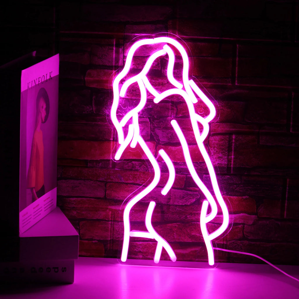 Sexy Lady Neon Sign Woman Body Pink Led Lights USB Powered Wall Light Up Signf For Home Bedroom Party Bar Night Club Room Decor