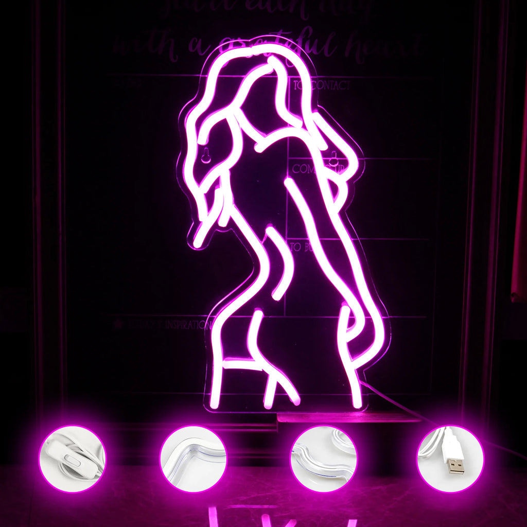 Sexy Lady Neon Sign Woman Body Pink Led Lights USB Powered Wall Light Up Signf For Home Bedroom Party Bar Night Club Room Decor