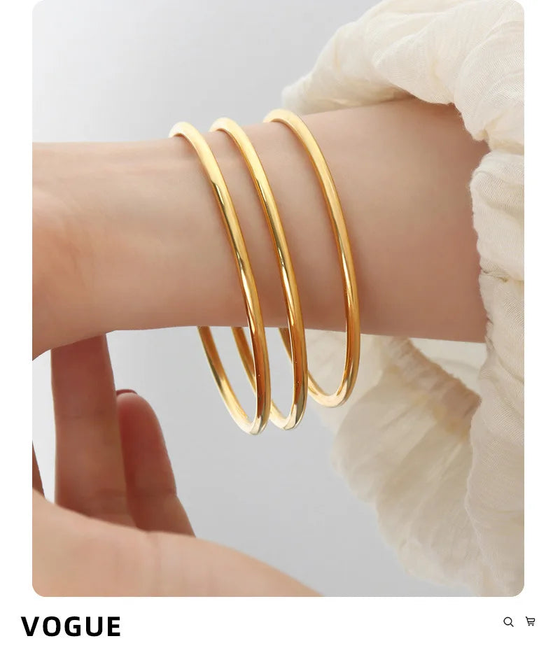 Luxury Women Stainless Steel Bracelet Simple Round 316L High Quality Golden Bangle Female Anti-Allergy Charm Jewelry Gift