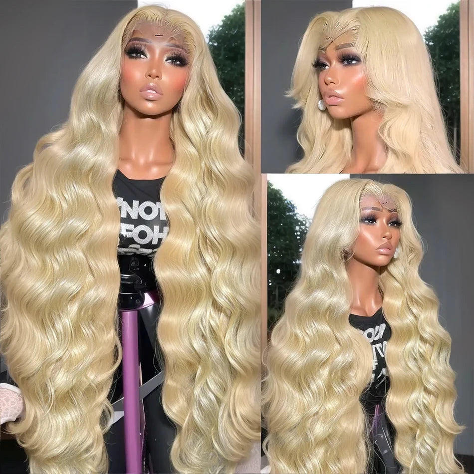 613 13x6 HD Transparent Blonde Front Human Hair Body wave Lace Frontal Wig Brazilian Hair For Black Women