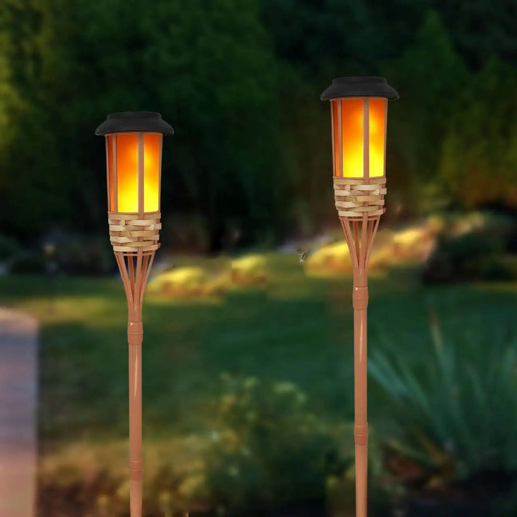 Solar Lamps LED Flame Effect Lamp Handcraft Bamboo Waterproof Garden Lighting Lawn Torches Yard Landscape Outdoor Light