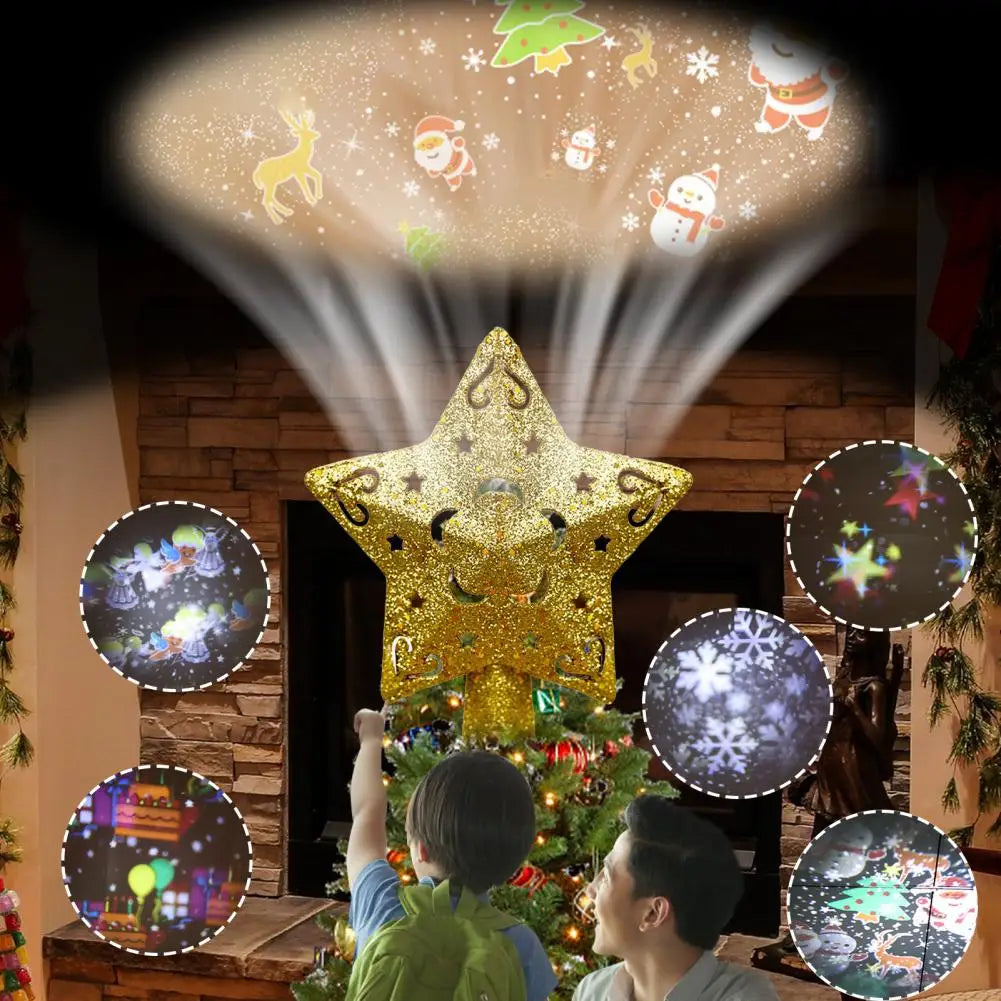 Christmas Tree Topper 3D Rotating Star Light With Pattern Projector Christmas Decoration Creative Christmas Decor