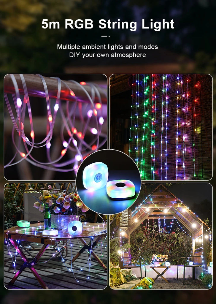 Nachtlampje Camping String Light LED Rechargeable Strip Outdoor Waterproof    Smart APP Atmosphere Lamp Decor for Garden Tent