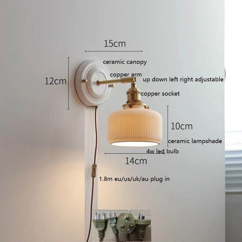 IWHD Nordic Modern Ceramic LED Wall Lamp Sconce Pull Chain Switch Beside Bedroom Bathroom Mirror Stair Light Applique Murale