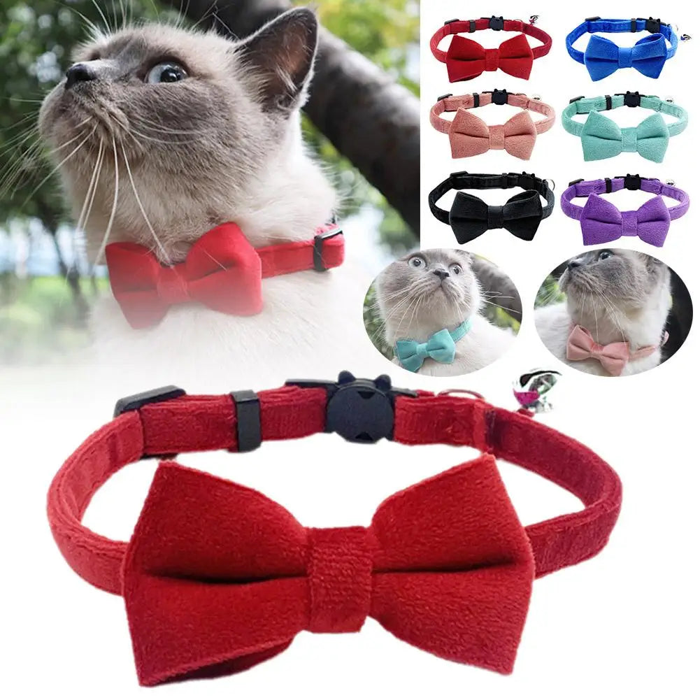 Suede Collar Bow Wear-resistant Lovely Comfortable Collar Collar Bell Velvet Dog Cat Small Adjustable Y5J7