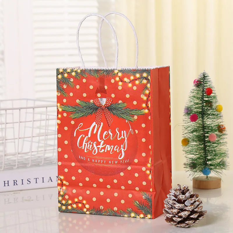 Christmas Gift Bags Cartoon Santa Claus Snowflake Dot Stripe Xmas Tree Candy Biscuit Paper Bag For Diy Christmas Supplies 2023