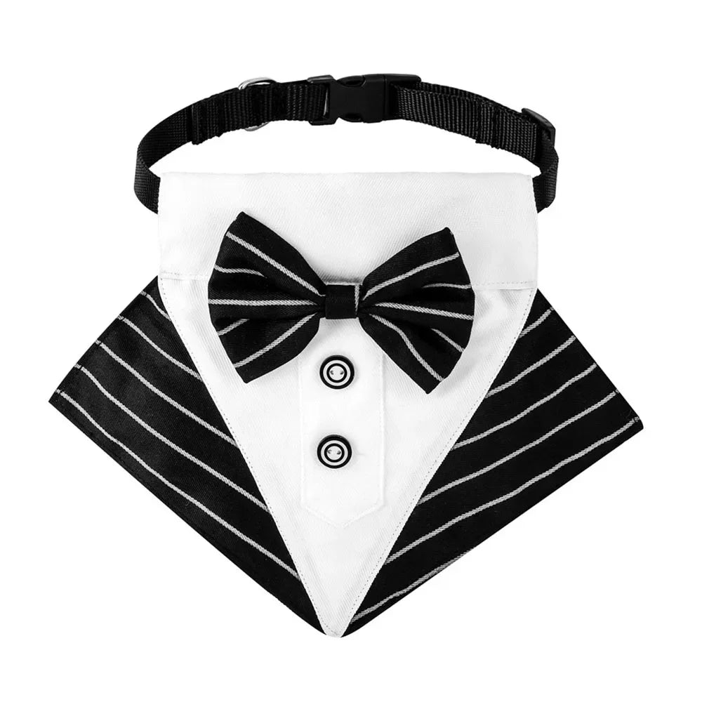 Dogs Tuxedo Bandana Formal Dog Wedding Bandana Collar with Bow Tie Adjustable Pet Scarf Bibs Party Birthday Costume Accessories