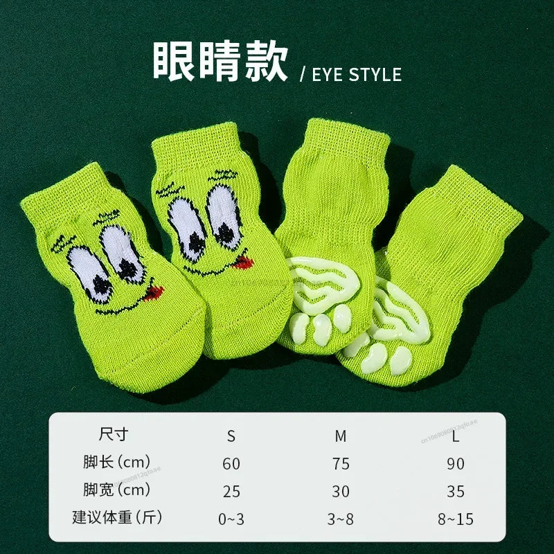 4pcs Winter Pet Dog Socks Small Cat Knit Warm Socks Dog Anti-Slip Socks Chihuahua Thick Paw Protector Booties Pet Accessories