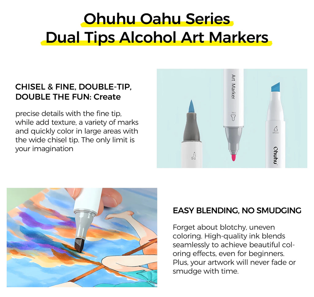 Ohuhu Oahu 36 Gray Tone Colors Marker Pen Set Alcohol Art Markers Dual Tips Felt Pen Sketching Drawing Graffiti Manga School Art