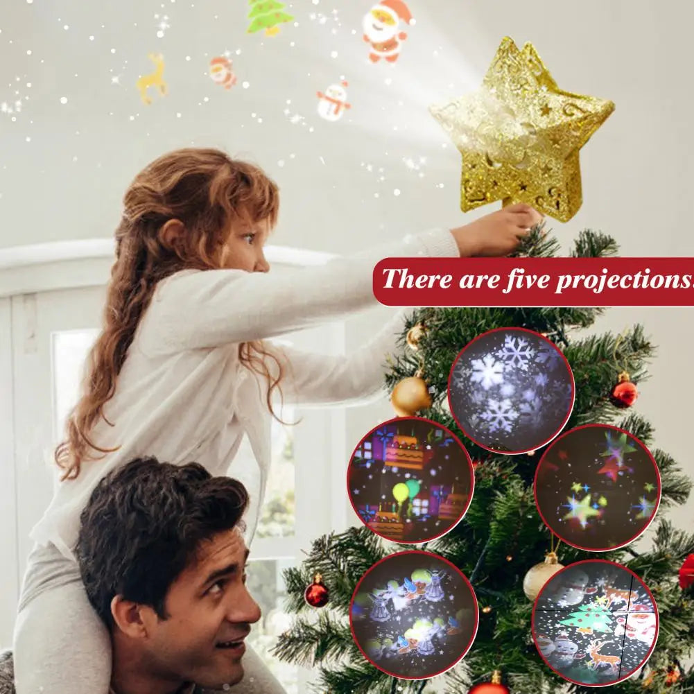 Christmas Tree Topper 3D Rotating Star Light With Pattern Projector Christmas Decoration Creative Christmas Decor